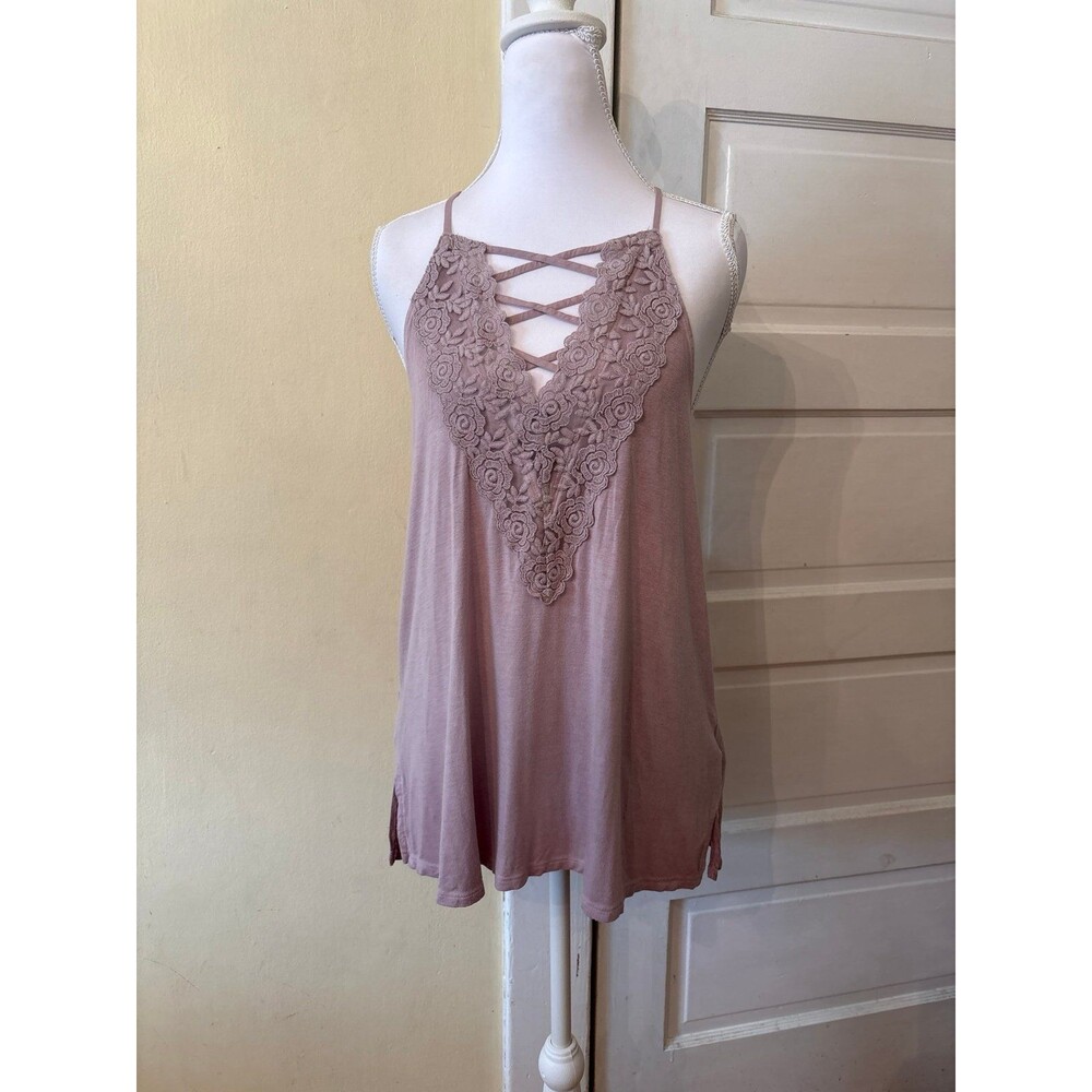 Tank top spaghetti strap lace corset sexy pink vneck flowy hippy boho cottage